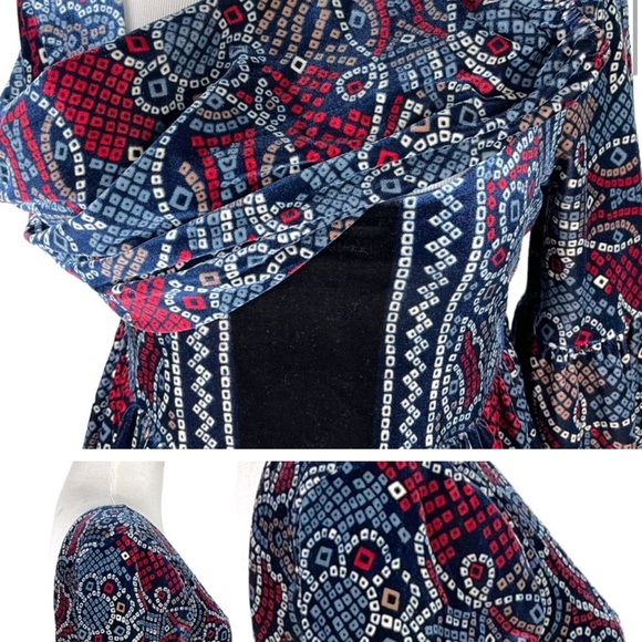 Free People Oh So Easy Babydoll Dress Blue Velvet XS Puff Sleeve Renaissance - Picture 3 of 7